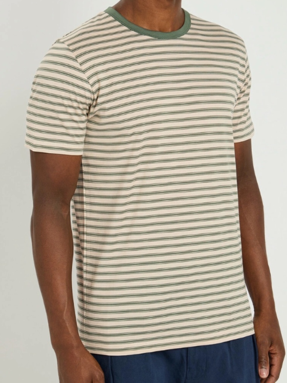 Sunspel Classic Stripe Print Cotton Jersey T-Shirt Short Sleeve Crewneck Green